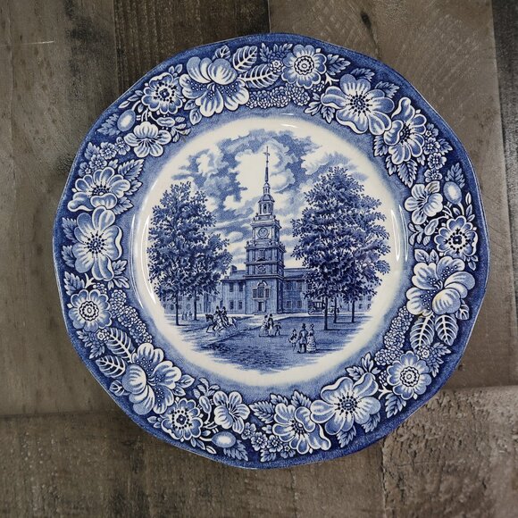 Staffordshire England Liberty Blue Ironstone Colonial Scene Blue & White Plate - Picture 1 of 7
